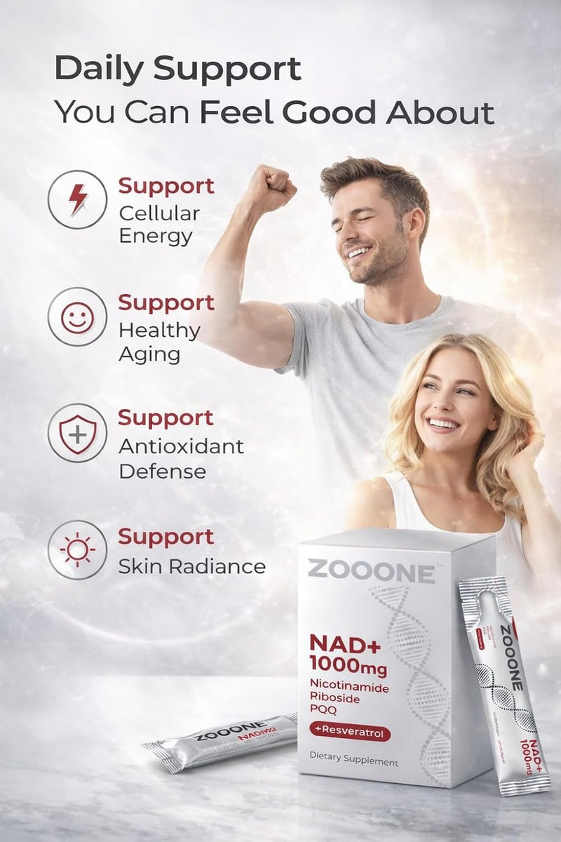 Zooone - NAD+ Supplement (30 Units), Nicotinamide Riboside & Premium Resveratrol, DNA Repair & Healthy Aging, Advanced NAD Supplement for Men & Women, Power Cell Energy
