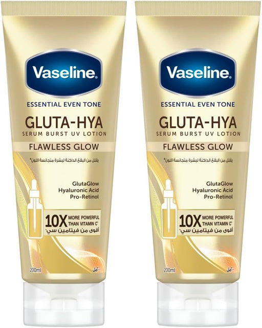 Essential Even Tone Body Lotion with moisturising petroleum jelly, Flawless Glow, Gluta-Hya Serum Burst UV, 10X More Powerful than Vitamin C, 200ml (Pack of 2)
