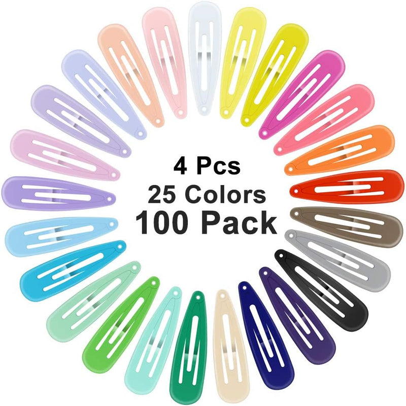 KUBOM 100 Pieces 1 Inch Snap Hair Clips No Slip Metal Hair Clip Barrettes For Girls Toddlers Kids Women (50 Pairs) - Solid