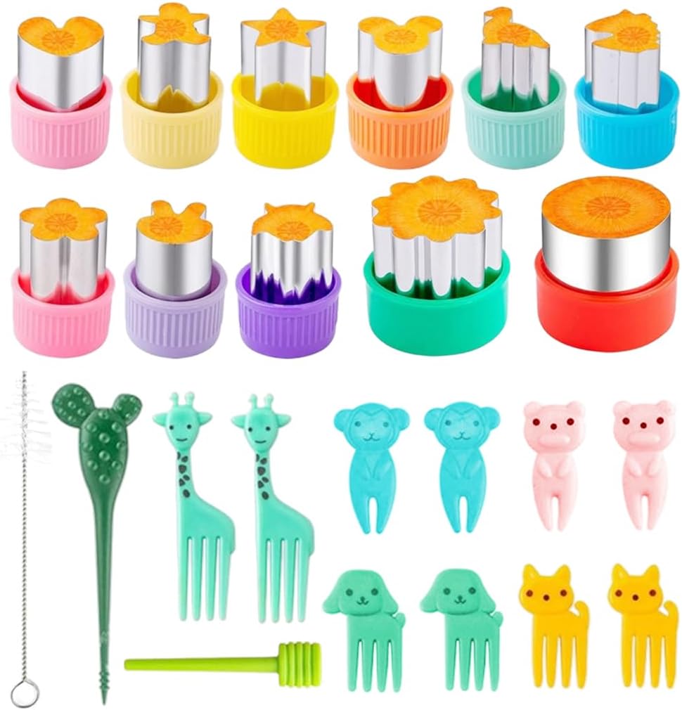 HANNEA 24Pcs Sandwich Cutter Shapes Set for Kids, Stainless Steel Sandwich, Vegetable & Fruit Cutters, DIY Biscuit Bread Pancake Molds with Fruit Fork, Children's Baking Accessories Kitchen Crafts – image 1