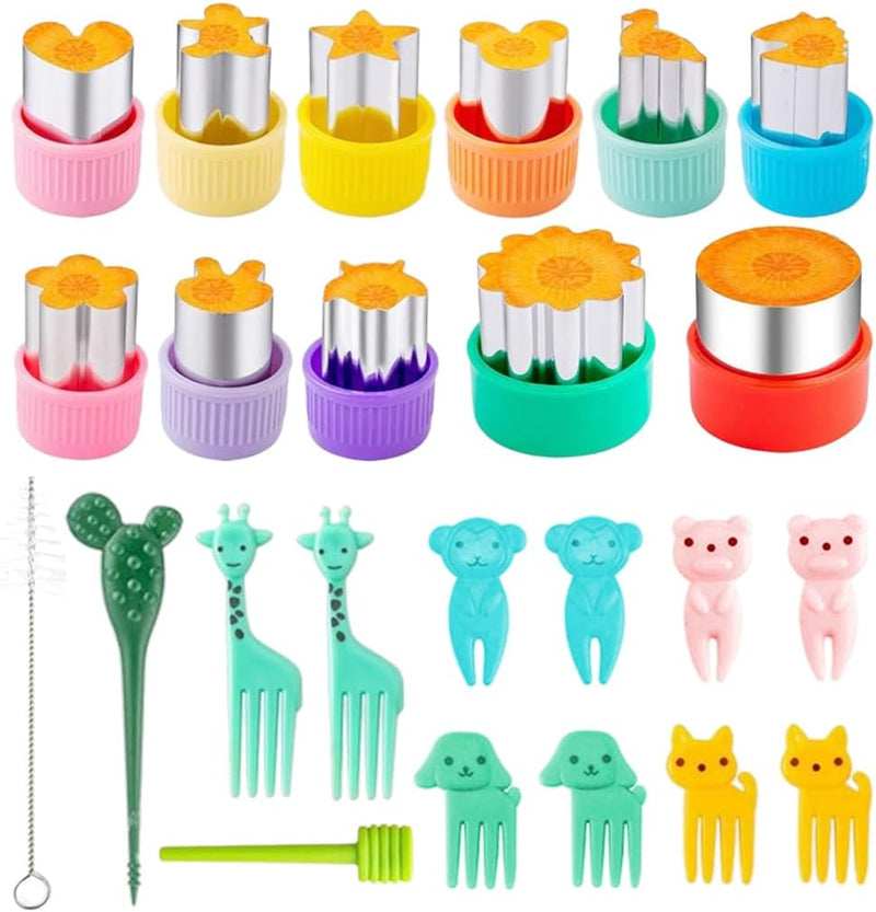 HANNEA 24Pcs Sandwich Cutter Shapes Set for Kids, Stainless Steel Sandwich, Vegetable & Fruit Cutters, DIY Biscuit Bread Pancake Molds with Fruit Fork, Children's Baking Accessories Kitchen Crafts