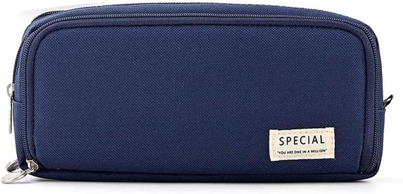 Bukela Large Capacity Pencil Case 3 Compartment Pouch Pen Bag for School Teen Girl Boy Men Women (Navy)
