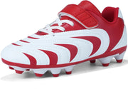 Boys Soccer Shoes Kids Girls Firm Ground Cleats Astro Turf Trainers Football Boots Outdoor Spikes Athletic Sport Teenager Professional Football Shoes - White/Red