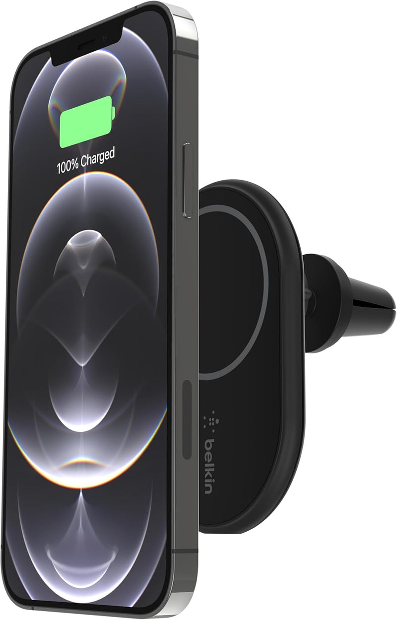 Belkin BoostCharge Wireless Charger, Magnetic Car Charger, Phone Mount Holder Compatible with MagSafe Enabled iPhone 16, iPhone 15, 14, 13, 12, Mini, Plus, Pro, Pro Max and More (Cable Included) - Car Charger included