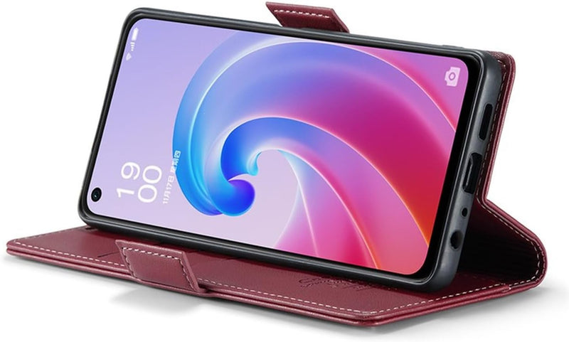 For Oppo A96 4G / A36 / A76 / K10 4G / Realme 9i 4G Leather Case RFID Blocking 3 Card Slot Mobile Cover - Red