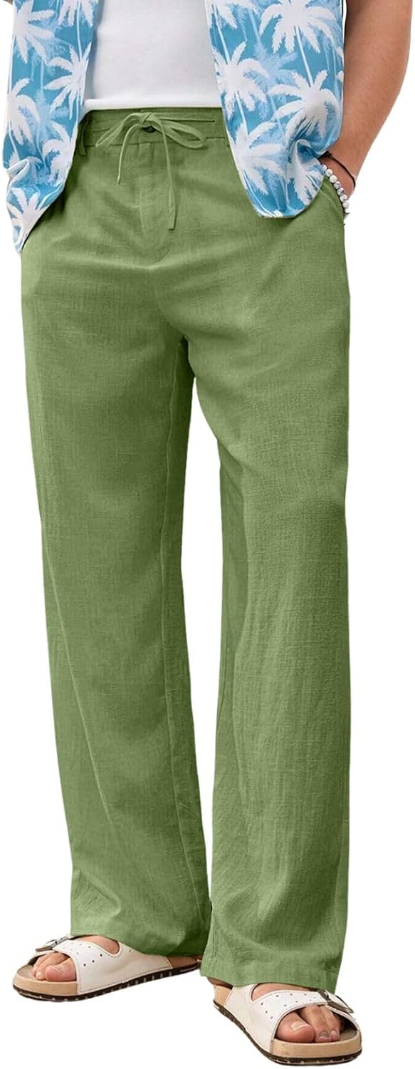 Linen Pants for Men Loose FIT Baggy Cargo(GL-TP-1189-2XL-GREEN)