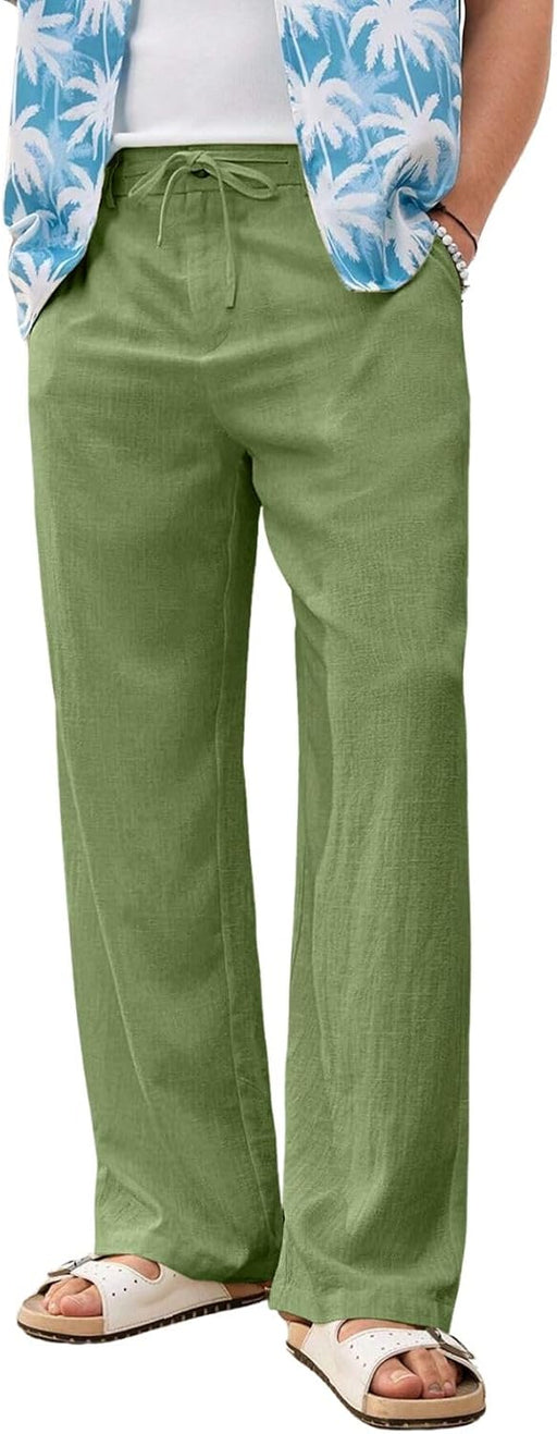 Linen Pants for Men Loose FIT Baggy Cargo(GL-TP-1189-M-GREEN)