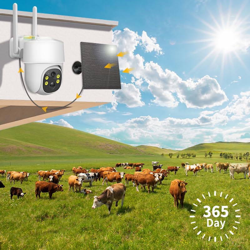 2NLF Solar-Powered Outdoor Security Camera with 4G LTE, 2K PTZ Wireless Outdoor Security Camera, Color Night Vision, PIR Motion Detection, 2-Way Audio, Cloud & TF Card Storage, IP66 Waterproof