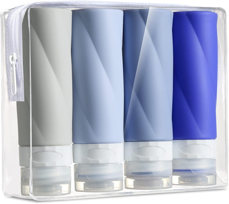Gemice Travel Bottles for Toiletries, 3oz Tsa Approved Travel Size Containers BPA Free Leak Proof Travel Tubes Refillable Liquid Travel Accessories with Clear Toiletry Bag (4 Pack)