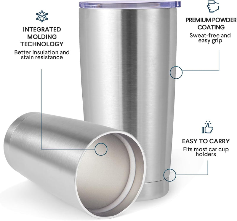 Volhoply 20oz Stainless Steel Tumbler with Lid and Straw,Double Wall Insulated Travel Iced Coffee Mug Fits Car Cup holder,Powder Coated Cups for Hot and Cold Drinks,Gifts for Women Men（White,1 Set）