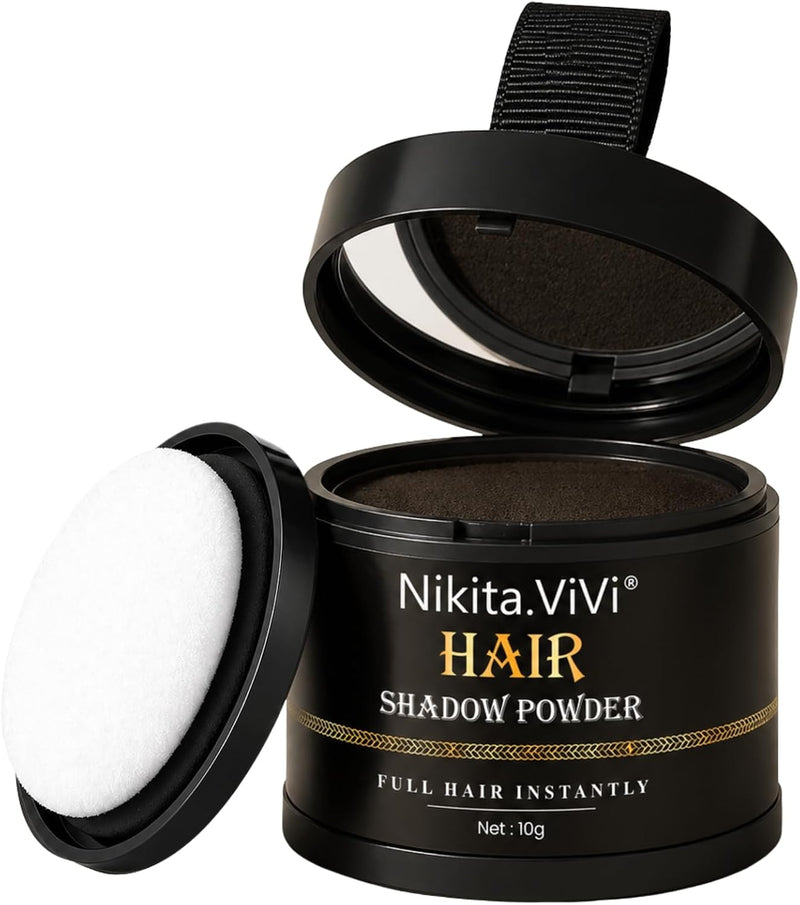 Nikita.ViVi Hair Shadow Powder Black, Hairline Powder for Hair Root Dye, Instantly Hair Colour Shadow Cover Grey Hair Root Hair TouchUp Thin Hair Powder, Hair Root Concealer & Quick Cover Hairs 10g - Brownish Black
