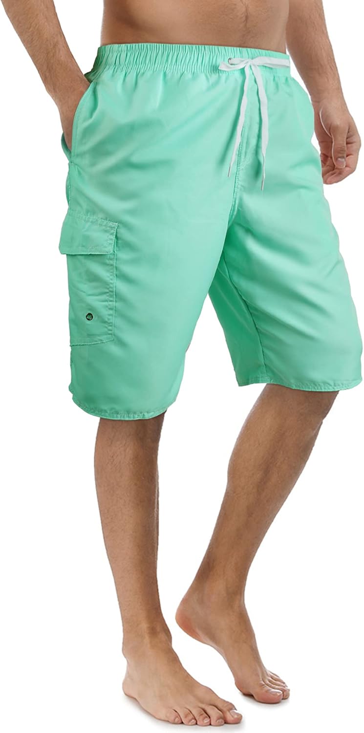 Men Trunk Style Swim Trunks - Light Green