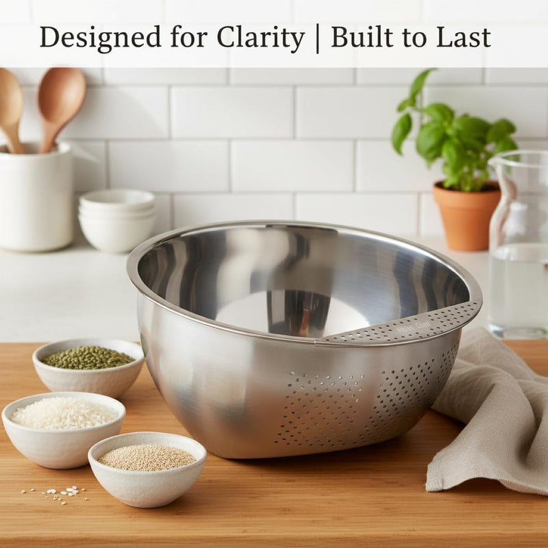 Japanese Rice Washing Bowl with Side Drainer, 3-Quart Capacity - Rice Washing Bowl