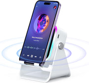 Portable Bluetooth Speaker with Cell Phone Stand, 5 in 1 Wireless Induction Bluetooth Audio for Phone Speakers Amplifier, HD Stereo Sound Compatible with iPhone iPad Android Tablet(White) - White