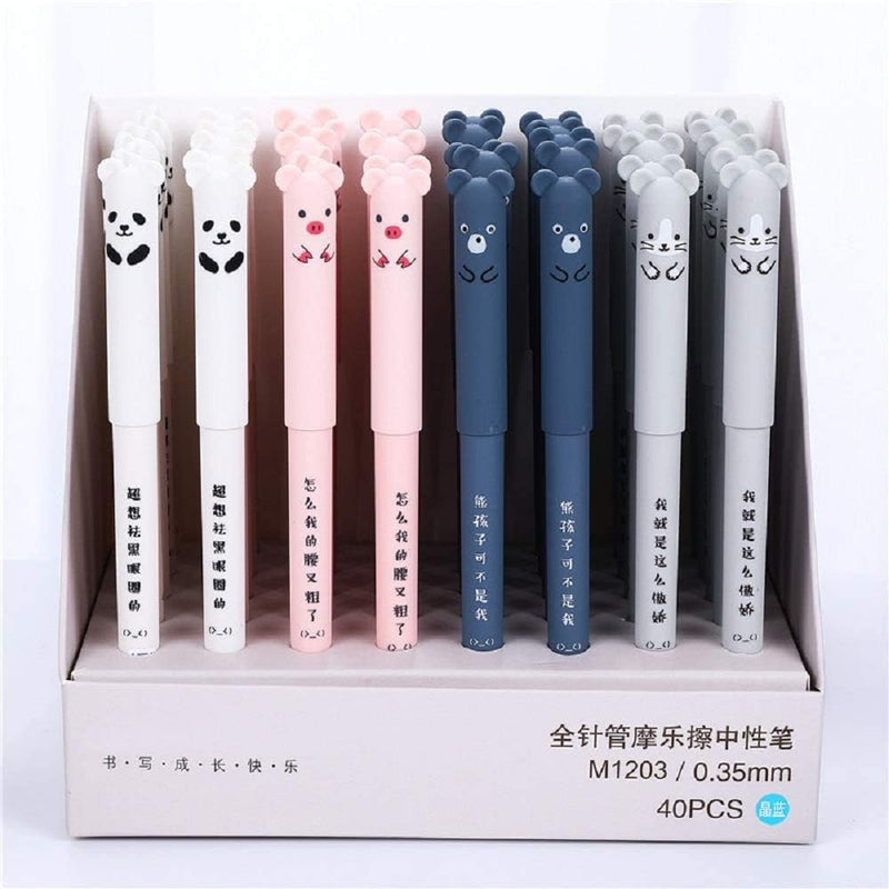 8pcs Erasable Cute Kawaii Pens Cartoon Animal Cat Pig Bear Panda Erasable Gel Pen Student Pens Ballpoint Pens For Bullet Journaling Note Kids Gift School Stationery Office Supplies (Black+Blue Ink)