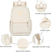 QUEENADA School Backpack Classic Casual Bookbag - Backpack for Women Men Water Resistant Backpack for teens boys,Business Work College bookbag book bag white, One Size