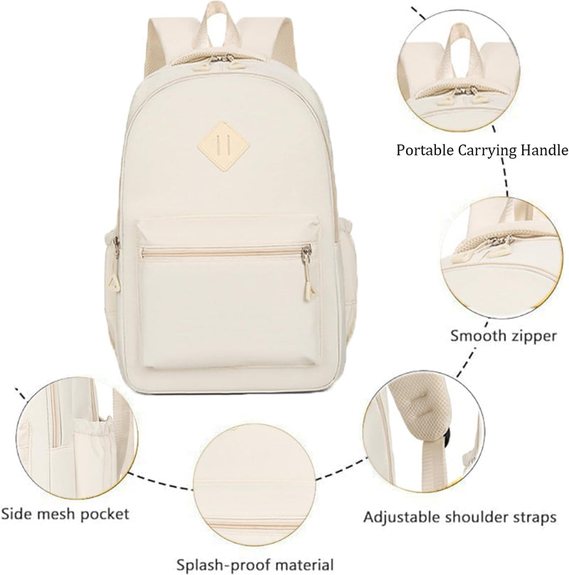 QUEENADA School Backpack Classic Casual Bookbag - Backpack for Women Men Water Resistant Backpack for teens boys,Business Work College bookbag book bag white, One Size
