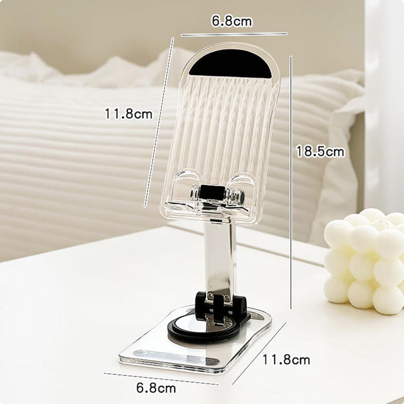 Foldable Mobile Phone Holder Desktop Tablet Stand Work area All-inclusive Convenient Rotatable Metal Holder for iPhone, iPad Arouse, Nintendo Switch, Cell and up to 13", Transperent