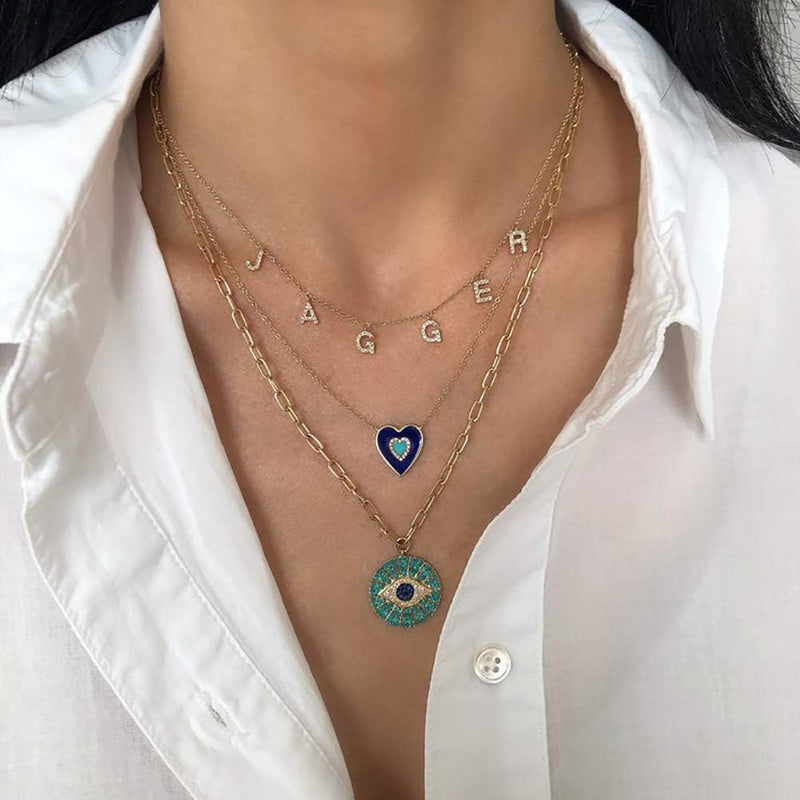 14k Gold Plated Evil Eye Pendant Necklace for Women 18-20Inch,Round Circle Disk Minimalist Jewelry