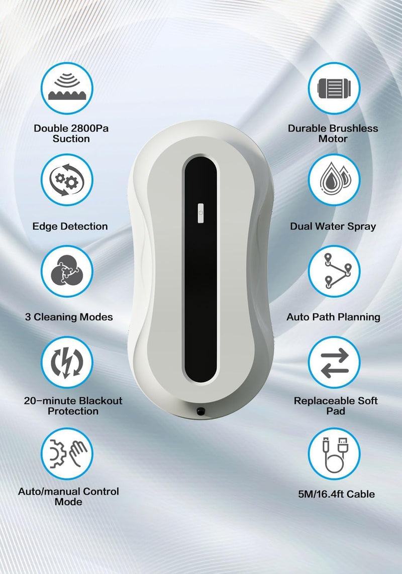 NALACAL Window Cleaning Robot, Automatic Window Cleaner Robot, Smart Cleaning Machine with Dual Water Spray Technology and Edge Detection, Electric Washing Tool for Inside or Outside