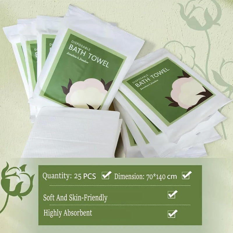 25 Pack Disposable Bath Towels (70X140cm) Compressed Towels Individually Packed For Hotel,Spa,Beach,Sauna,Gym,Saloon,Camping & Sports Travel Disposable Towel Soft And Absorbent Portable And Breathable