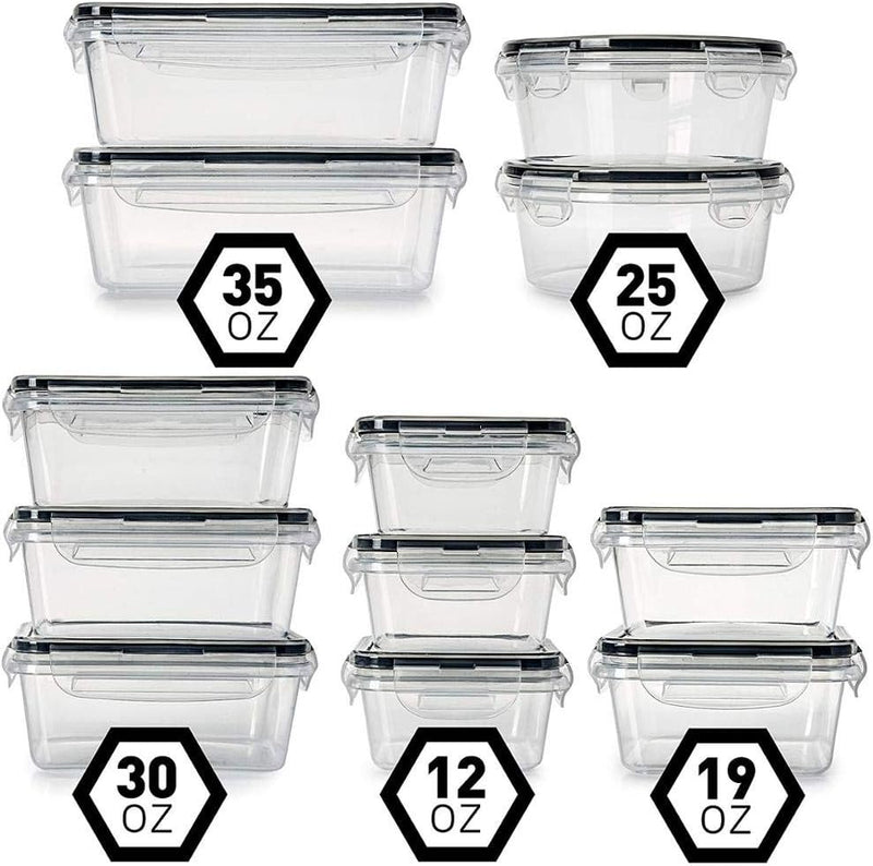 PREMIFY Airtight Meal Prep Container Set with Locking Lids & Labels, 12pcs Re-usable Plastic Food Storage Containers, Stackable Kitchen Organizer Boxes, BPA Free & Microwave Freezer Dishwasher Safe