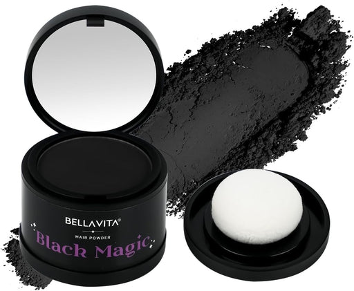 BELLAVITA Hair Powder Covers Grey Hair & Bald Spots Instantly Root Touch Up Sweat-Resistant & Long-Lasting Formula Natural Looking Colour 4g - Black