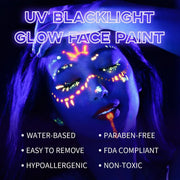 Face Painting Kit, 8 Neon Fluorescent Colors, UV Body & Face Paint, Water Activated, Ideal for Halloween, Rave, Festival Makeup, Skin-Safe, Non-Toxic, Easy Removal, Perfect for Kids & Adults