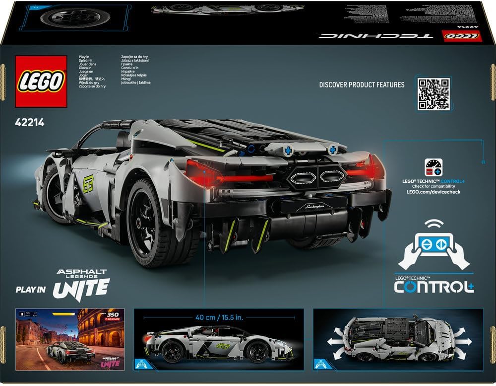 Technic Lamborghini Revuelto Super Sports Car Toy - Remote Controlled Car Model with Lights, Steering and a Rechargeable Battery Hub - Gift for 10+ Year Old Boys - 42214