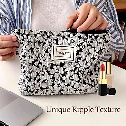STARDW Flower Cosmetic Bags Makeup Bags for Women and Girls,Travel Makeup Bag Large Capacity Canvas Makeup Bag,Makeup Organizer Bag Zipper Pouch, Embossed pink, Large Capacity Aesthetic Makeup Bags
