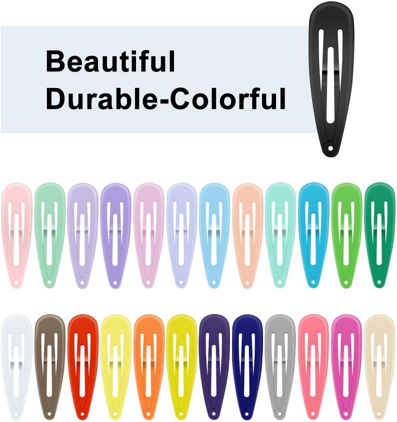 KUBOM 100 Pieces 1 Inch Snap Hair Clips No Slip Metal Hair Clip Barrettes For Girls Toddlers Kids Women (50 Pairs) - Solid