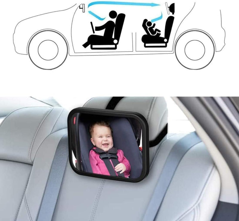 OSYA car Backseat Safety Mirror, CharmCollection Peace of Mind to Keep An Eye on Baby in A Rear Facing Child Seat Premium Black Frame Car Rear View Baby Car Seat Mirror for Baby Back Seat Child Seats