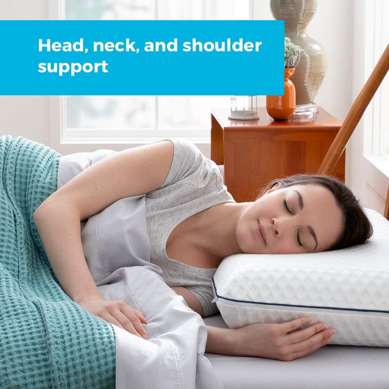 LINENSPA Pillow Ventilated Gel Pillows Standard size Memory Foam Pillows for Neck Support Great for Side, Back, and Stomach Sleepers Dorm Room Essentials - Standard Size Pillows - Blue Standard