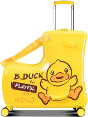 Kids Luggage Traveling Ride-On Suitcase, Children's Unique Design Ride-On Luggage - Available in 20-Inch and 24-Inch Sizes (Suprised Duck Yellow, 24inch) - 24inch Happy Duck Yellow