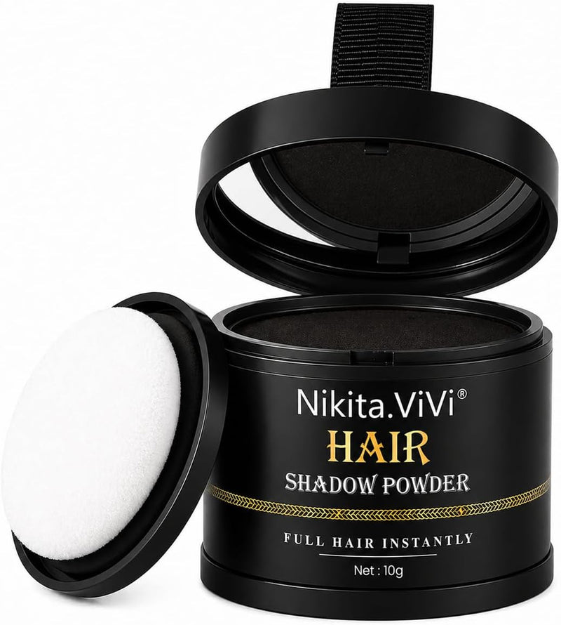 Nikita.ViVi Hair Shadow Powder Black, Hairline Powder for Hair Root Dye, Instantly Hair Colour Shadow Cover Grey Hair Root Hair TouchUp Thin Hair Powder, Hair Root Concealer & Quick Cover Hairs 10g - Black