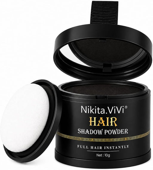 Nikita.ViVi Hair Shadow Powder Black, Hairline Powder for Hair Root Dye, Instantly Hair Colour Shadow Cover Grey Hair Root Hair TouchUp Thin Hair Powder, Hair Root Concealer & Quick Cover Hairs 10g - Black