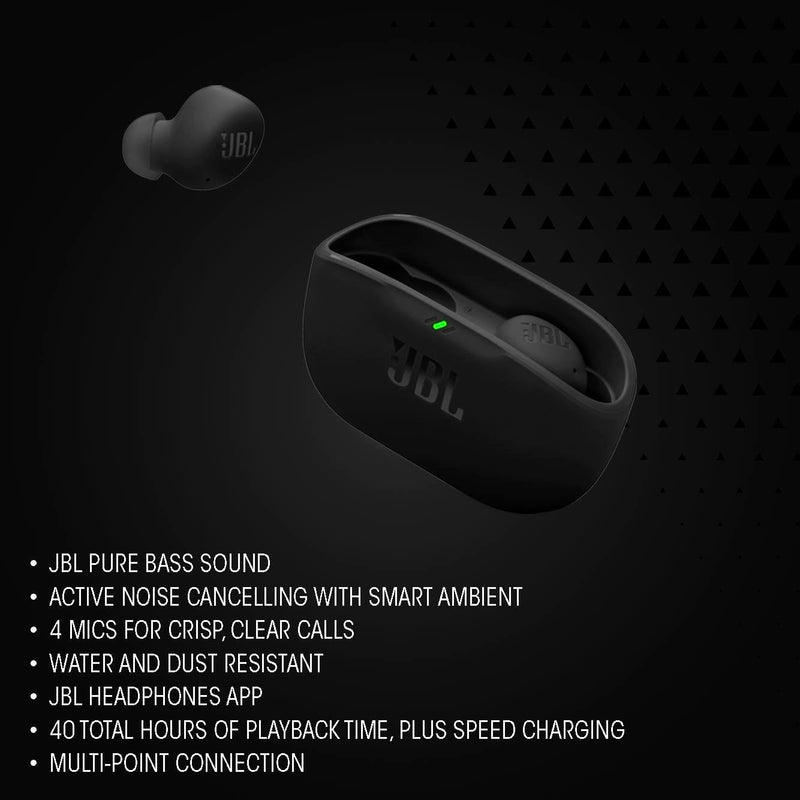 JBL Vibe Buds 2 - True Wireless Noise Cancelling Earbuds Pure Bass Sound & Smart Ambient Technology, 4mics for Crisp, Clear Calls, up to 40Hrs of Playback, IP54 Dust & Water Resistant (White)