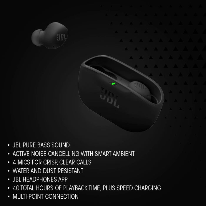 JBL Vibe Buds 2 - True Wireless Noise Cancelling Earbuds Pure Bass Sound & Smart Ambient Technology, 4mics for Crisp, Clear Calls, up to 40Hrs of Playback, IP54 Dust & Water Resistant (White)