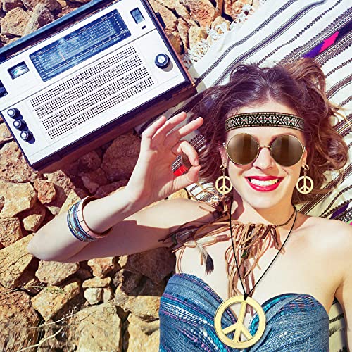 KASTWAVE Hippie Costume Set for Women Kit Includes Sunglasses, Peace Sign Necklace and Peace Sign Earring, Bohemia Headband for 60s 70s Party Accessories