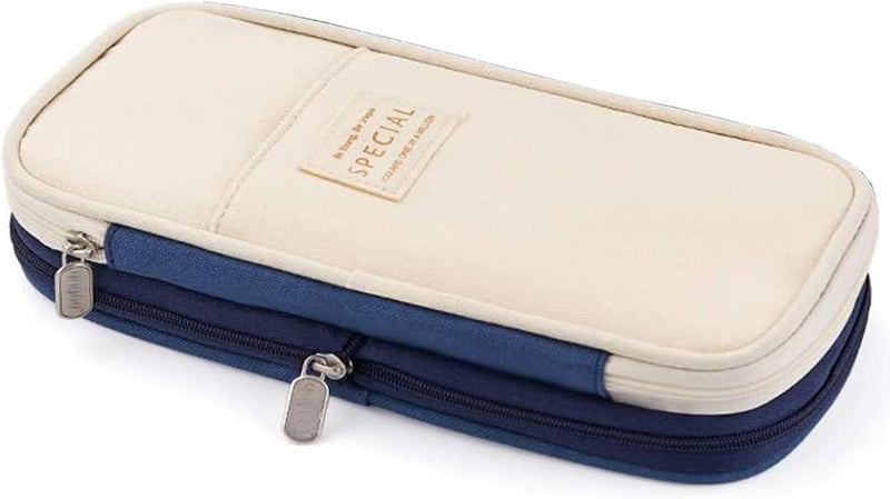 Nyganmelloz Large Capacity Pencil Case Pouch Portable Aesthetic Cute High Big Capacity Pen Cases Office College School Travel Stationery Makeup Storage Bag Box Desk Organizer for Girl Boy Women Men - Blue