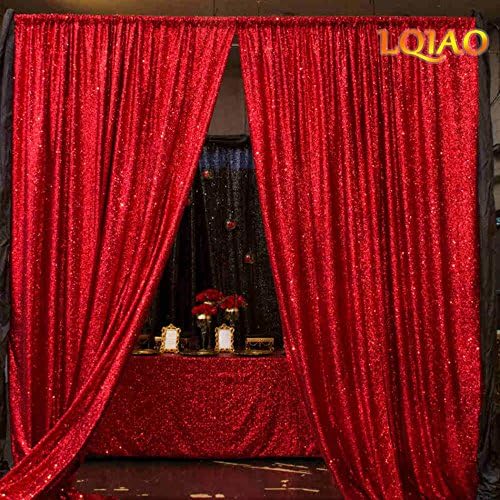 LQIAO 2 Panels Light Gold Sequin Backdrop Glitter Fabric for Wedding Birthday Parties Shimmer Wall-2x8ft