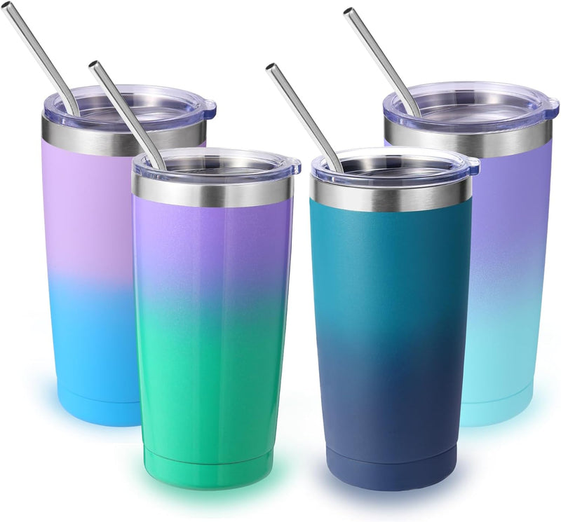 Volhoply 20oz Stainless Steel Tumbler with Lid and Straw,Double Wall Insulated Travel Iced Coffee Mug Fits Car Cup holder,Powder Coated Cups for Hot and Cold Drinks,Gifts for Women Men（White,1 Set）