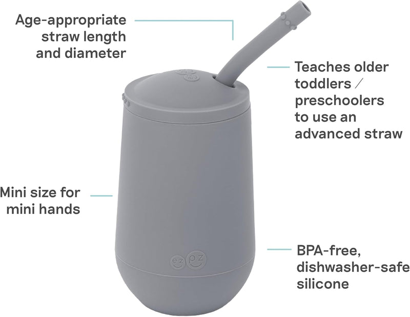 ezpz Mini Cup + Straw Training System - 100% Silicone Training Sippy Cup for Infants + Toddlers - Designed by a Pediatric Feeding Specialist (Blush)