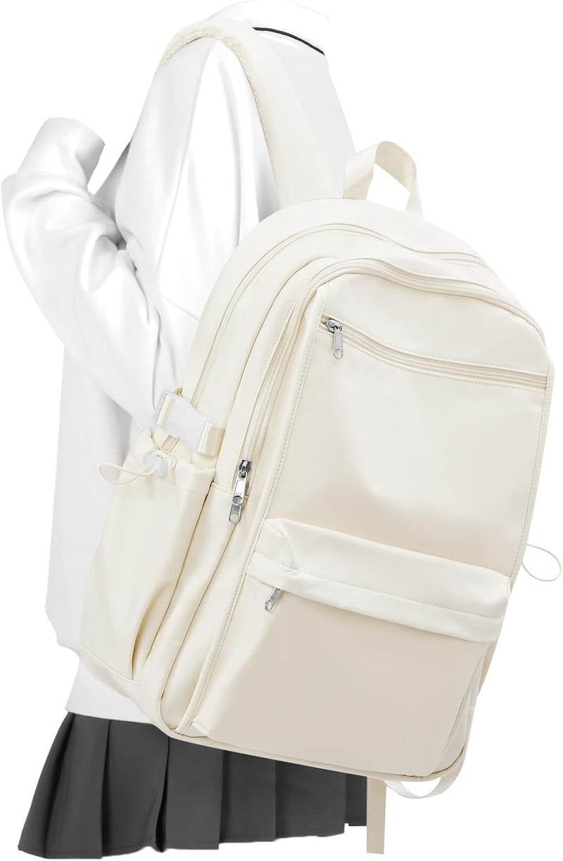 WEPOET Simple School Backpack For Women,Lightweight College Backpack,High School Bag For Teens Boys Girls Bookbag - A2-beige