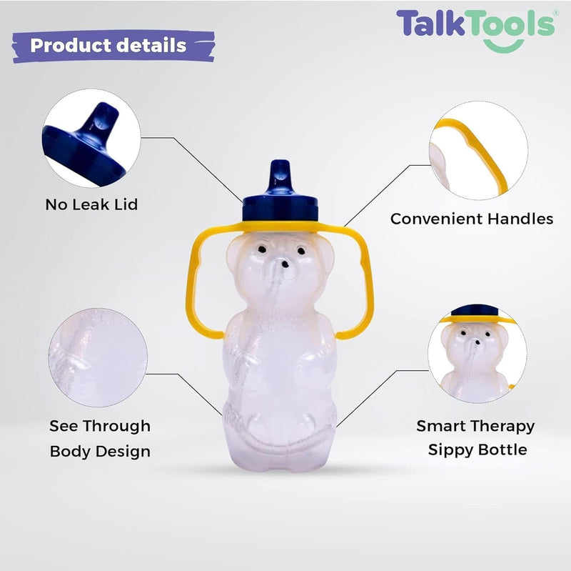 Talktools Honey Bear Drinking Cup with 2 Flexible Straws - Includes Instructions - Spill-proof Lid