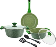 Prestige Essentials Granite 7 Piece Non-Stick Cast Aluminium Cookware Sets Induction Compatible Pots and Pans Set Grenn - PR80960 - Green