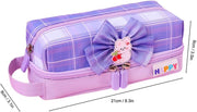 HASTHIP Pencil Case Large Capacity Canvas Pencil Pouch with Bowknot, Double Zipper, Multi-Layer Compartments, Gusset Design, Cute Pink Pen Bag for Girls/Women, Stationery Storage, Cosmetic Organizer