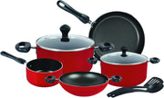Prestige 9 Piece Non-Stick Cookware set Non Stick Aluminium Casserole Sauce Pan Fry Pan Red - Red