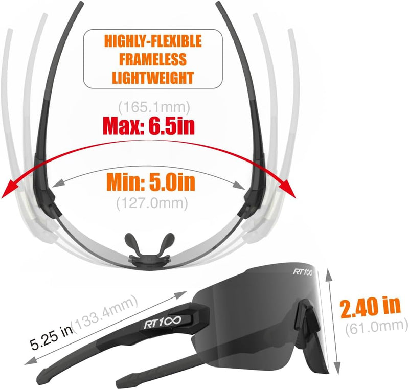 RT100 RIDE YOUR WAY Professional wrap around Frameless Cycling Sunglasses for Men and Women