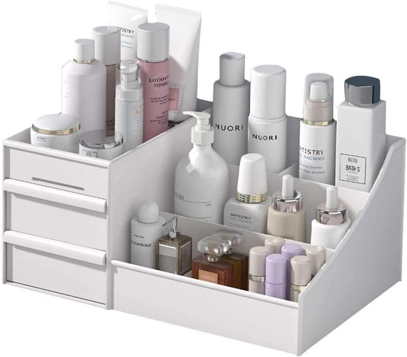 Sulfar Makeup Organizer With Drawers, Large Capacity Desk Organizer for Cosmetics, Lipsticks, Jewelry, Skincare, Holder for Brushes, Eyeshadow, Great for Dresser